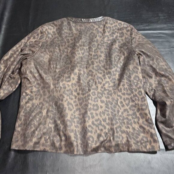 NWT Chico's Womens Brown‎ Animal Leopard Print Faux Leather Trim Jacket 3 XL 16 - Picture 2 of 4